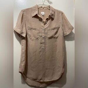 A New Day Beige Button-Up Blouse